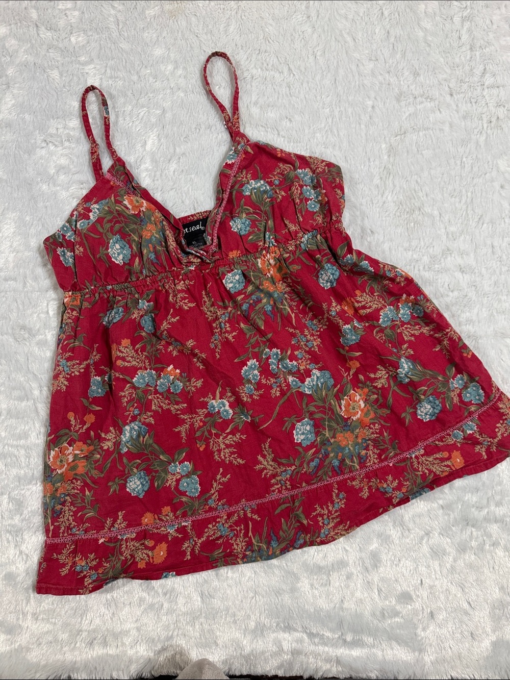 Wet Seal Red Floral Spaghetti-Strap Camisole Top